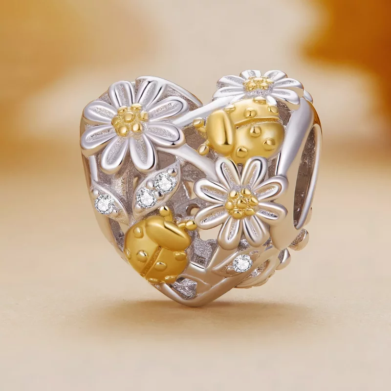 (imagen para) Charm de estilo Pandora con margarita y mariquita - BSC817 - Ver 2
