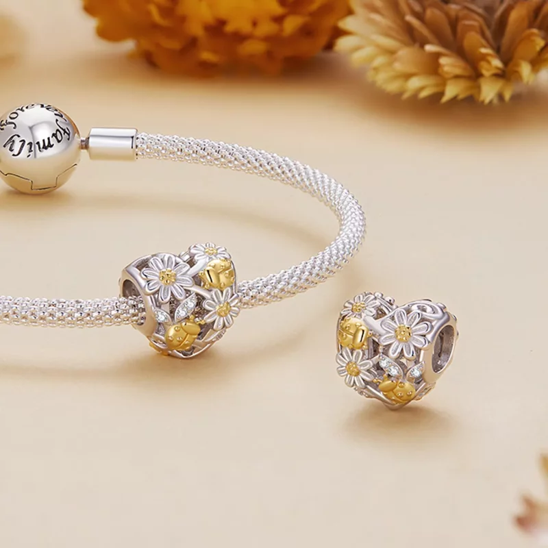 (imagen para) Charm de estilo Pandora con margarita y mariquita - BSC817 - Ver 4