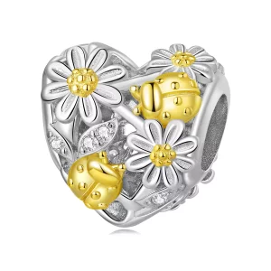 (imagen para) Charm de estilo Pandora con margarita y mariquita - BSC817