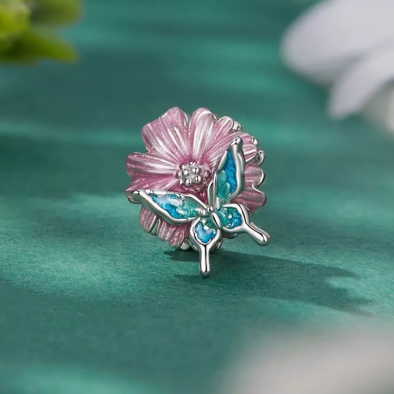 (imagen para) Charm de estilo Pandora con mariposa y crisantemo - BSC788 - Ver 2