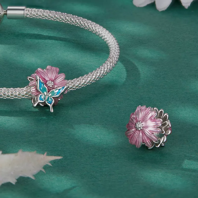 (imagen para) Charm de estilo Pandora con mariposa y crisantemo - BSC788 - Ver 4