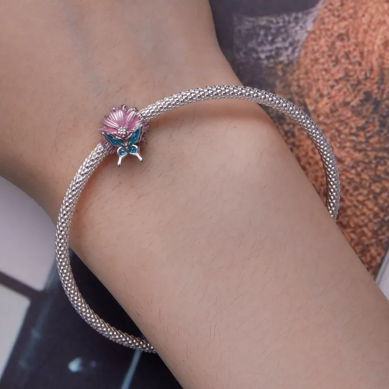 (imagen para) Charm de estilo Pandora con mariposa y crisantemo - BSC788 - Ver 6