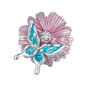 (imagen para) Charm de estilo Pandora con mariposa y crisantemo - BSC788