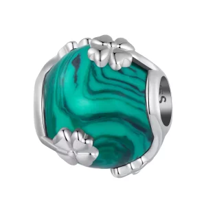 (imagen para) Charm de Malachite con diseño de trébol de cuatro hojas estilo Pandora - SCC2489