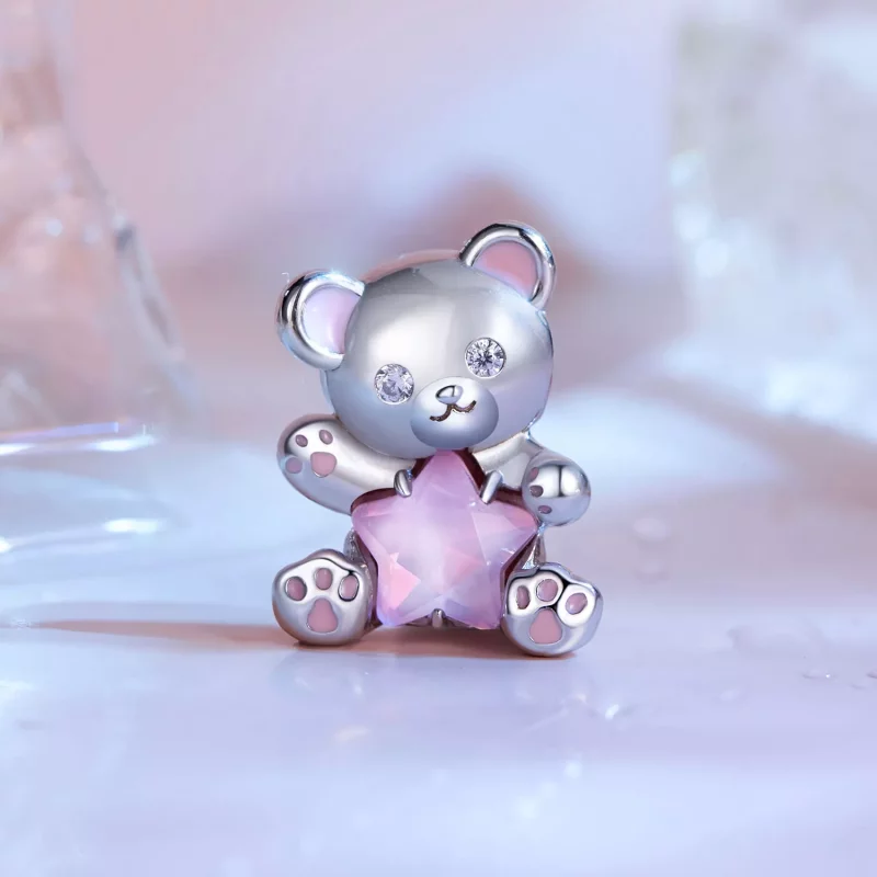 (imagen para) Charm de oso estrella rosa estilo Pandora - SCC2638 - Ver 2