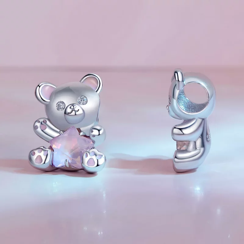 (imagen para) Charm de oso estrella rosa estilo Pandora - SCC2638 - Ver 3