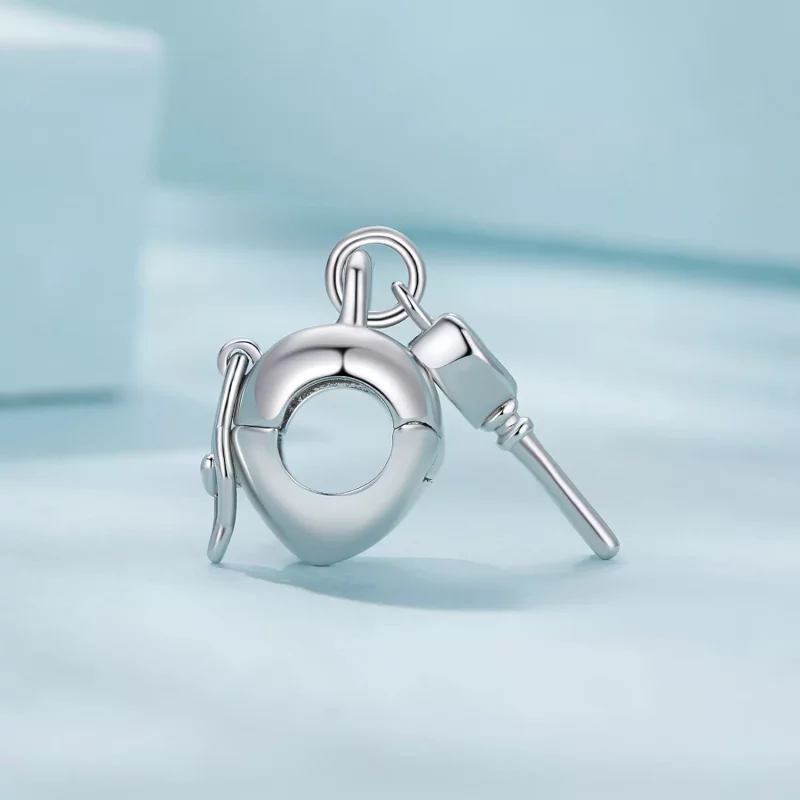 (imagen para) Charm en forma de corazón con candado y llave al estilo Pandora - SCC2580 - Ver 3