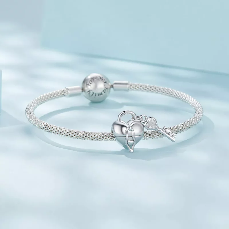 (imagen para) Charm en forma de corazón con candado y llave al estilo Pandora - SCC2580 - Ver 5