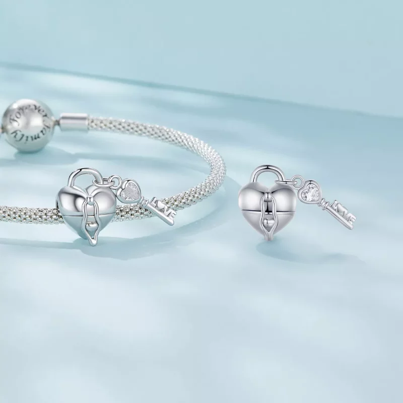 (imagen para) Charm en forma de corazón con candado y llave al estilo Pandora - SCC2580 - Ver 6