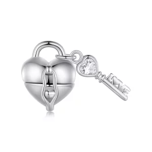 (imagen para) Charm en forma de corazón con candado y llave al estilo Pandora - SCC2580