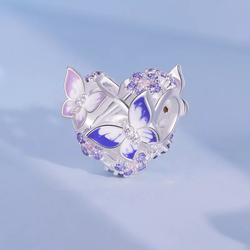 (imagen para) Charm en forma de corazón con mariposa al estilo Pandora - SCC2464 - Ver 2