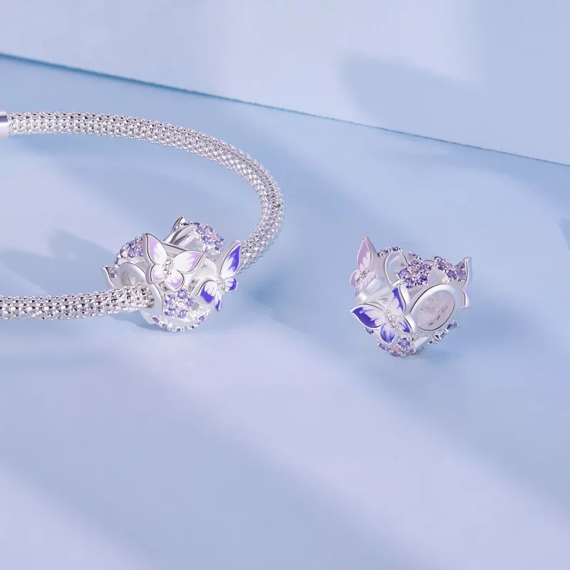 (imagen para) Charm en forma de corazón con mariposa al estilo Pandora - SCC2464 - Ver 4