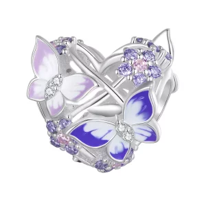 Charm en forma de corazón con mariposa al estilo Pandora - SCC2464 (imagen para) Charm en forma de corazón con mariposa al estilo Pandora - SCC2464