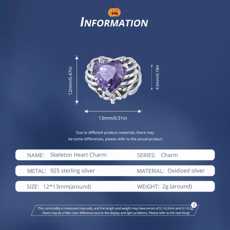 (imagen para) Charm estilo Pandora con corazón de esqueleto - BSC910 - Ver 6
