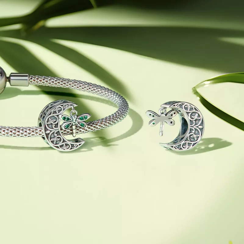 (imagen para) Charm estilo Pandora con libélula y luna - SCC2605 - Ver 4