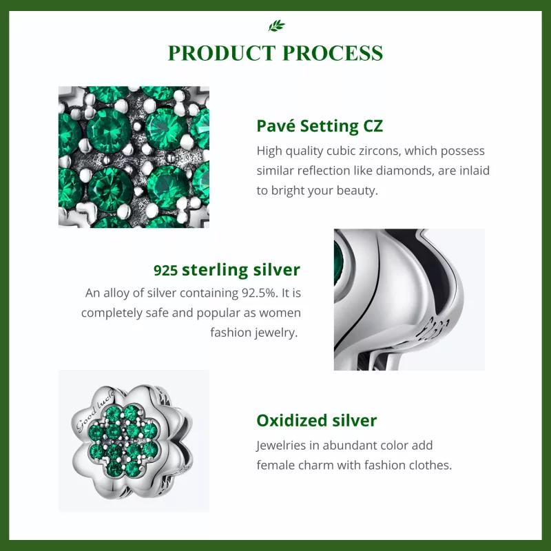 (imagen para) Charm estilo Pandora de trébol de cuatro hojas - SCC2604 - Ver 5