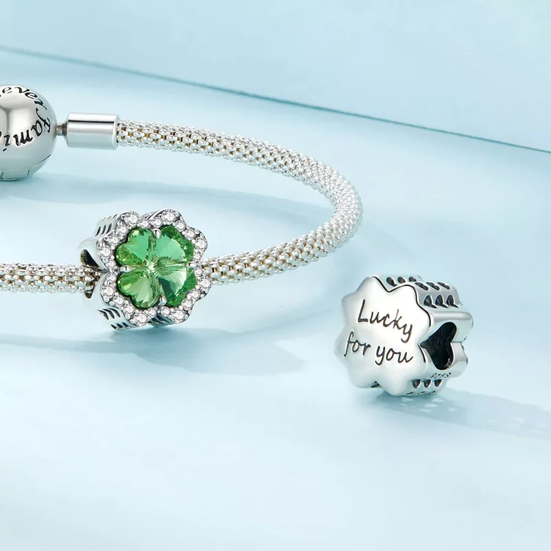 (imagen para) Charm estilo Pandora de trébol de cuatro hojas - SCC2622 - Ver 4