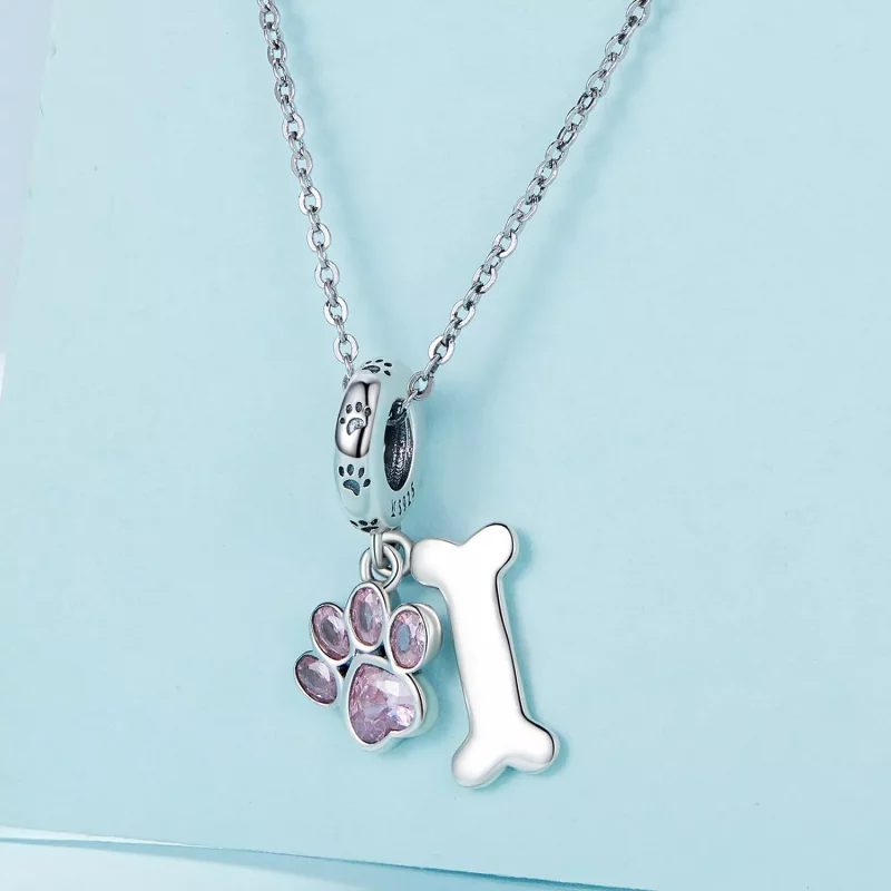 (imagen para) Colgante de hueso de pata de perro rosa estilo Pandora - SCC2127-PK - Ver 2