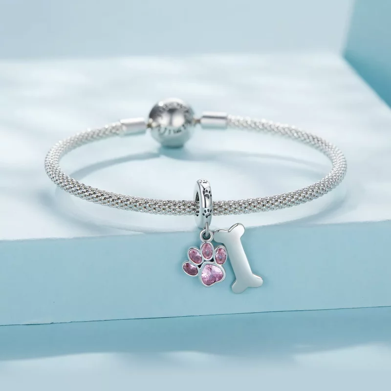 (imagen para) Colgante de hueso de pata de perro rosa estilo Pandora - SCC2127-PK - Ver 3