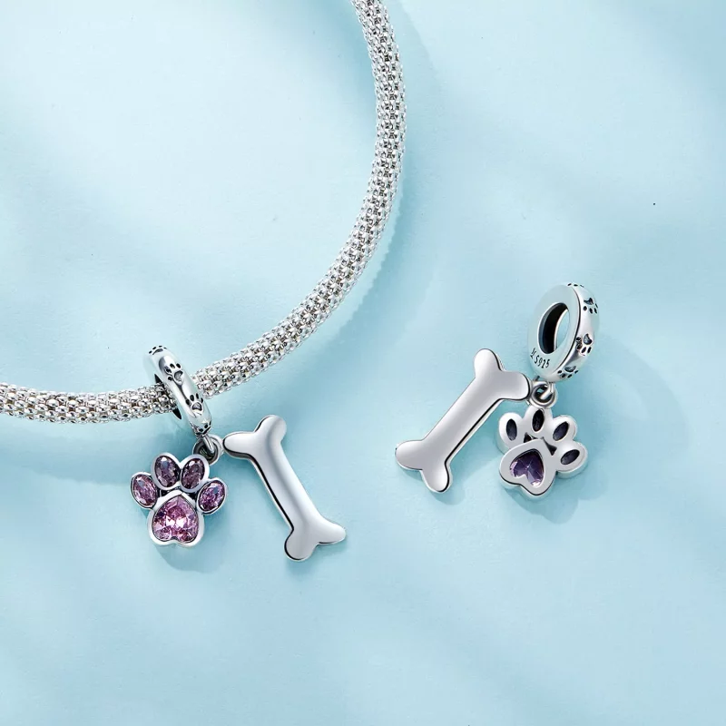 (imagen para) Colgante de hueso de pata de perro rosa estilo Pandora - SCC2127-PK - Ver 4