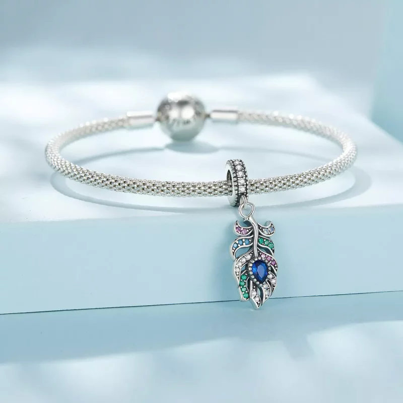 (imagen para) Colgante de Pluma de Pavo Real estilo Pandora - SCC2590 - Ver 4