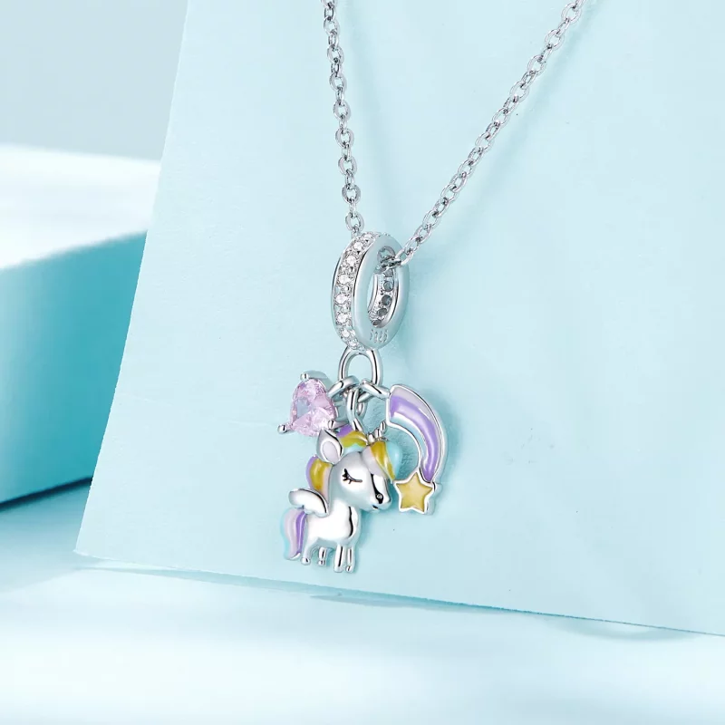 (imagen para) Colgante estilo Pandora con unicornio arcoíris - SCC2468 - Ver 2