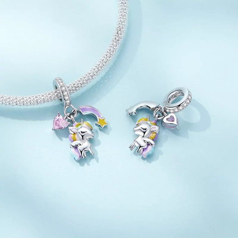 (imagen para) Colgante estilo Pandora con unicornio arcoíris - SCC2468 - Ver 4