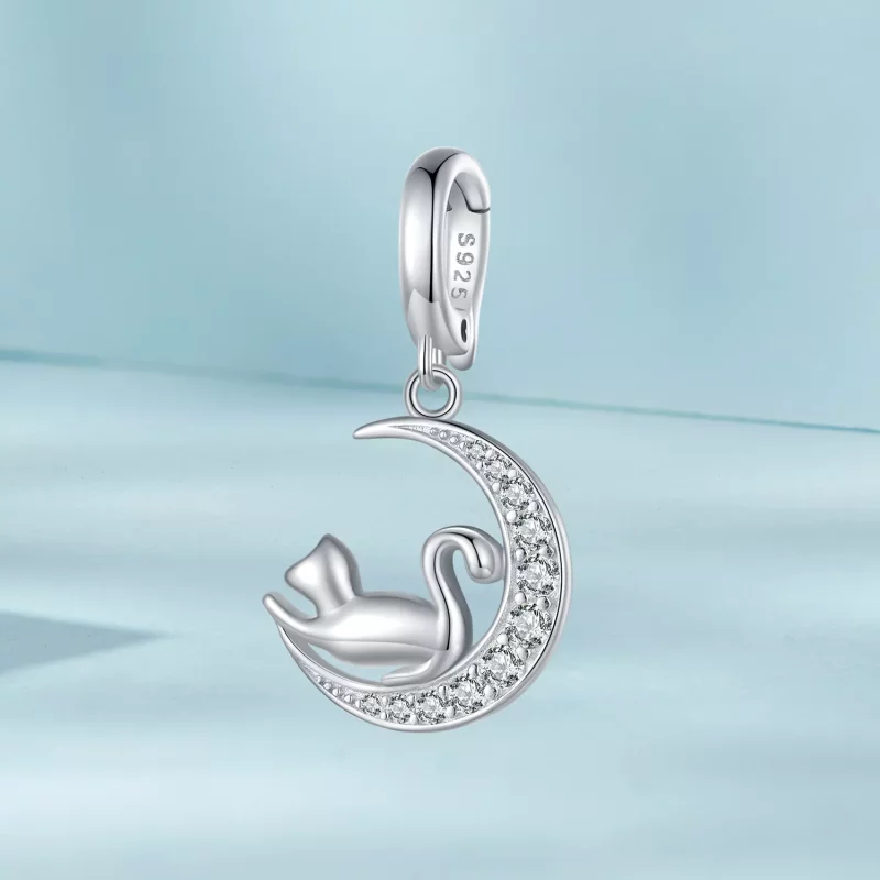 (imagen para) Colgante Luna y Gato Estilo Pandora - SCC2571 - Ver 2