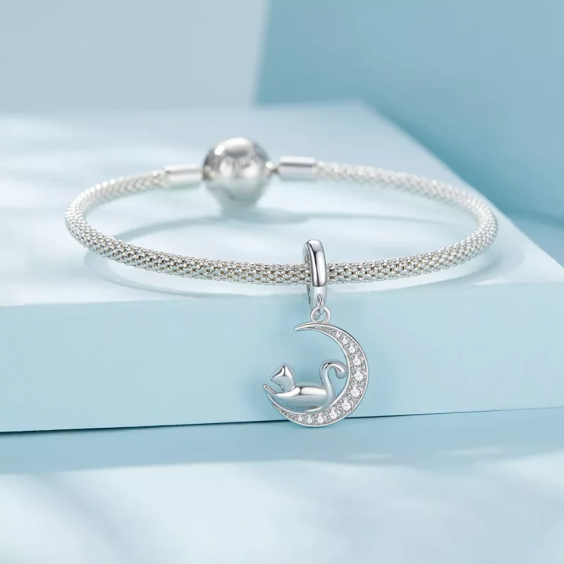 (imagen para) Colgante Luna y Gato Estilo Pandora - SCC2571 - Ver 4
