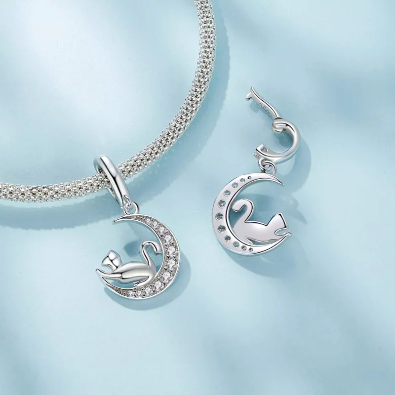 (imagen para) Colgante Luna y Gato Estilo Pandora - SCC2571 - Ver 5