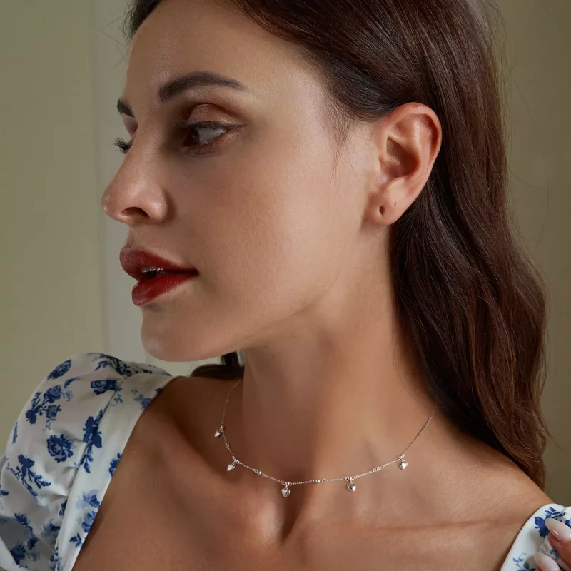 (imagen para) Collar Choker con Borla en Forma de Corazón al Estilo Pandora - BSN359 - Ver 5