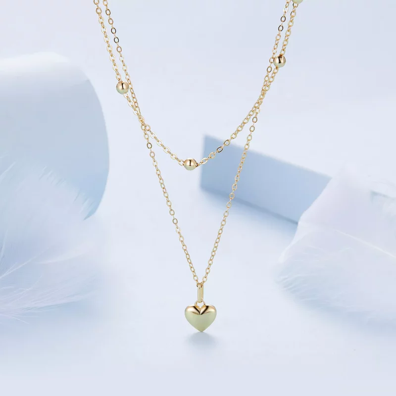 (imagen para) Collar de cuentas en forma de corazón dorado estilo Pandora - BSN168-B - Ver 2