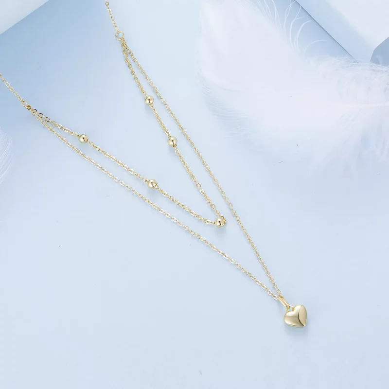 (imagen para) Collar de cuentas en forma de corazón dorado estilo Pandora - BSN168-B - Ver 3