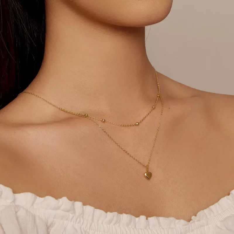 (imagen para) Collar de cuentas en forma de corazón dorado estilo Pandora - BSN168-B - Ver 5