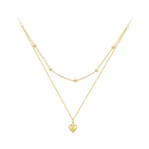 (imagen para) Collar de cuentas en forma de corazón dorado estilo Pandora - BSN168-B