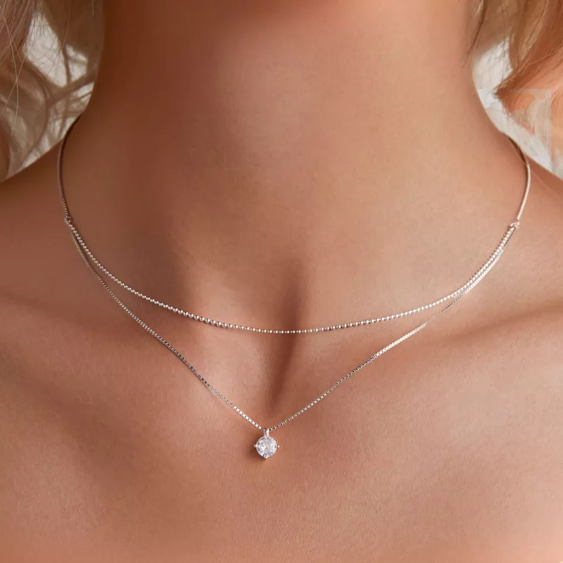 (imagen para) Collar de doble capa brillante estilo Pandora - BSN358 - Ver 5