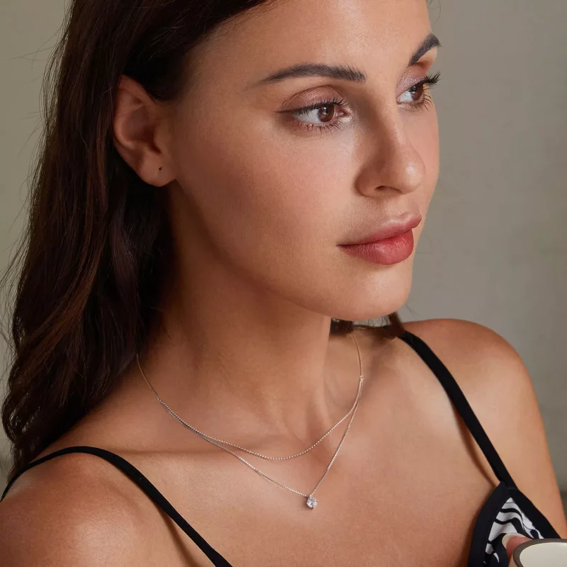 (imagen para) Collar de doble capa brillante estilo Pandora - BSN358 - Ver 6