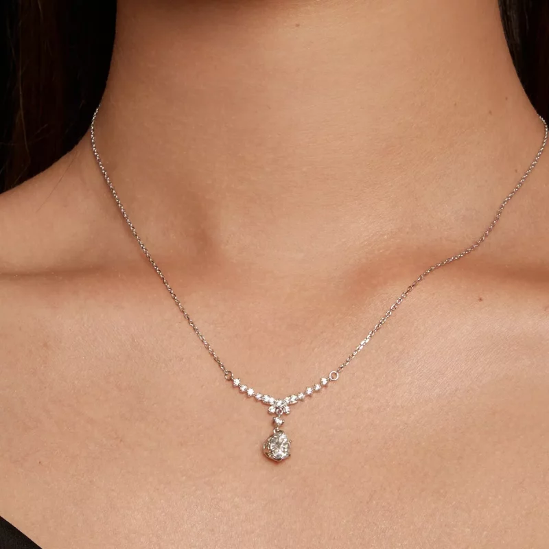 (imagen para) Collar de estilo Pandora con moissanita (Un certificado) - MSN020 - Ver 6