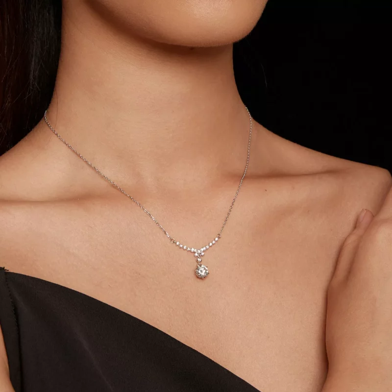 (imagen para) Collar de estilo Pandora con moissanita (Un certificado) - MSN020 - Ver 7