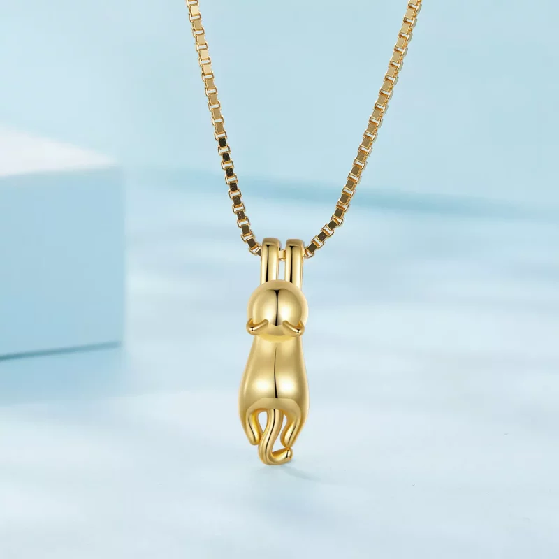 (imagen para) Collar estilo Pandora con colgante de gatito dorado - SCN032-B - Ver 2