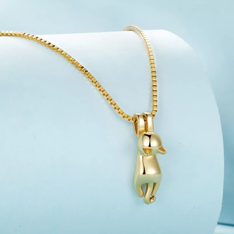 (imagen para) Collar estilo Pandora con colgante de gatito dorado - SCN032-B - Ver 3