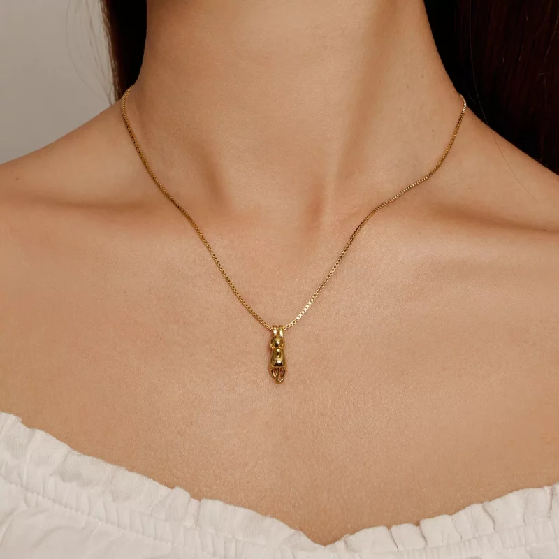 (imagen para) Collar estilo Pandora con colgante de gatito dorado - SCN032-B - Ver 4