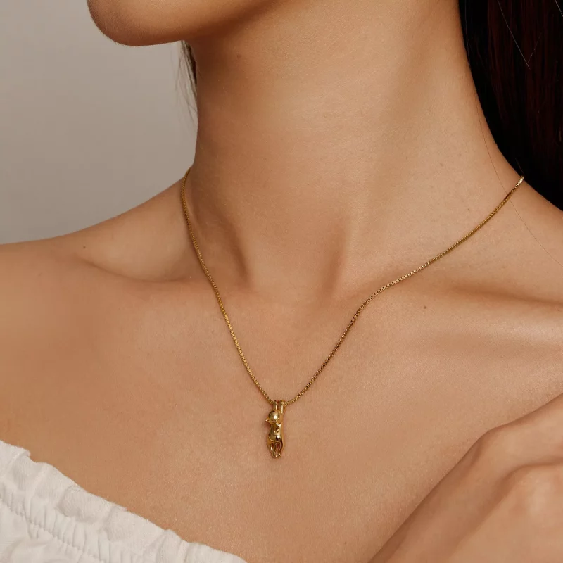 (imagen para) Collar estilo Pandora con colgante de gatito dorado - SCN032-B - Ver 5