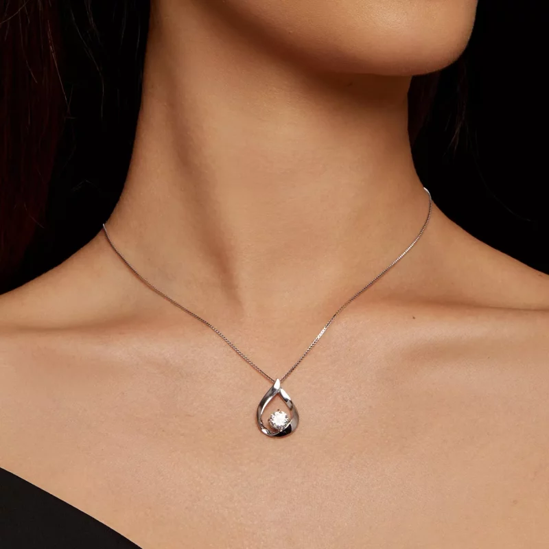 (imagen para) Collar estilo Pandora con colgante de gota de agua de Moissanita (Un certificado - Ver 5
