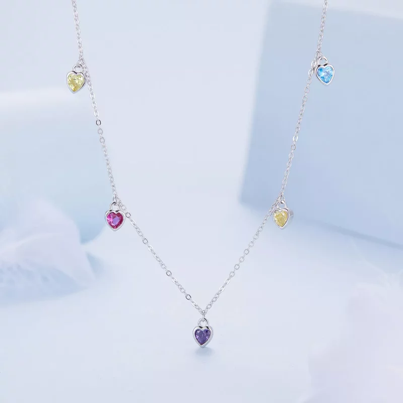 (imagen para) Collar estilo Pandora con corazón colorido - BSN320 - Ver 2