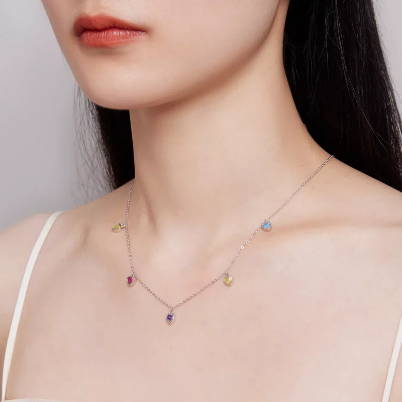 (imagen para) Collar estilo Pandora con corazón colorido - BSN320 - Ver 7