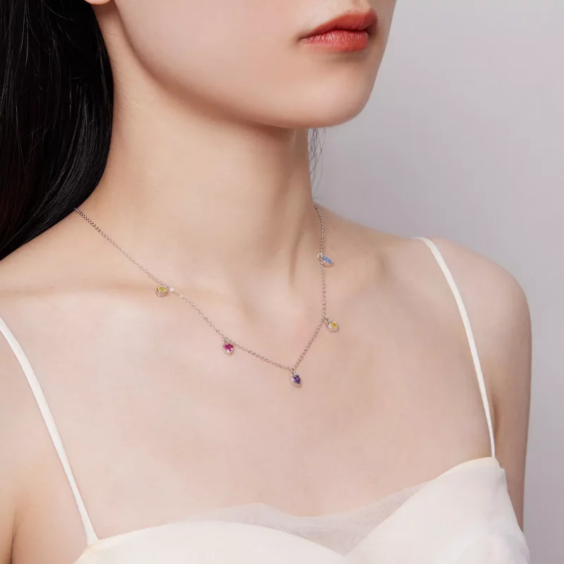 (imagen para) Collar estilo Pandora con corazón colorido - BSN320 - Ver 8