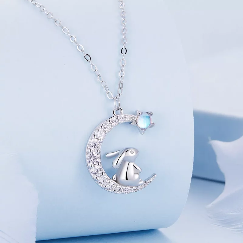 (imagen para) Collar estilo Pandora con conejo lunar - BSN302 - Ver 2
