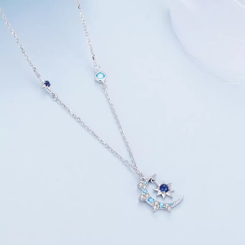 (imagen para) Collar estilo Pandora con luna y estallido de estrellas - BSN347 - Ver 2