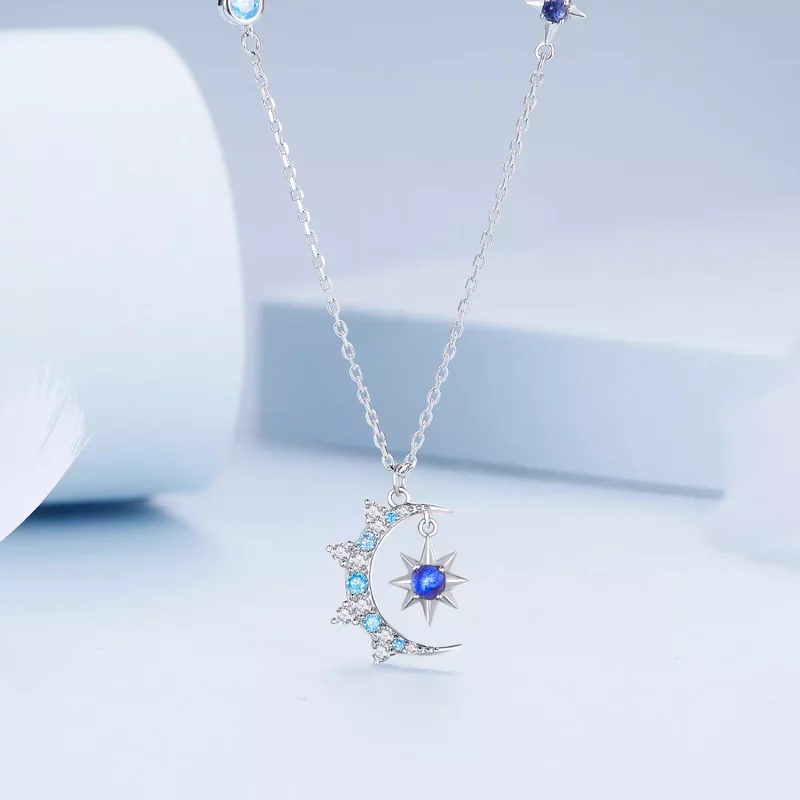 (imagen para) Collar estilo Pandora con luna y estallido de estrellas - BSN347 - Ver 3
